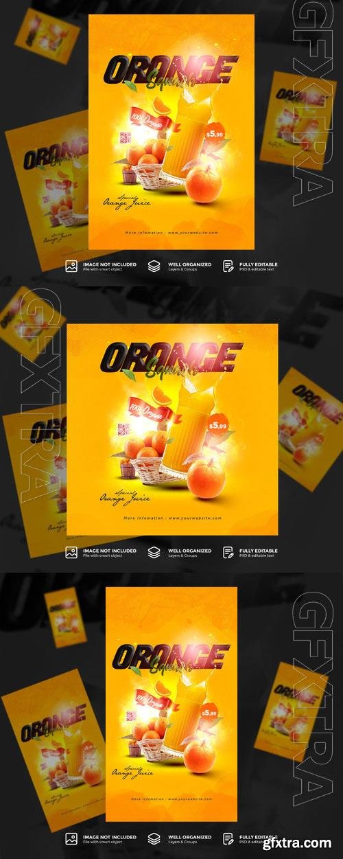 PSD orange juice drink and restaurant poster flyer template