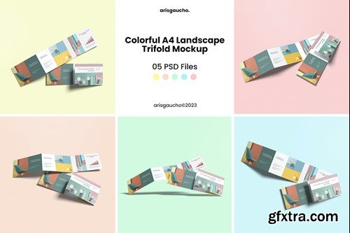 Colorful A4 Landscape Trifold Mockup 65LL8G5