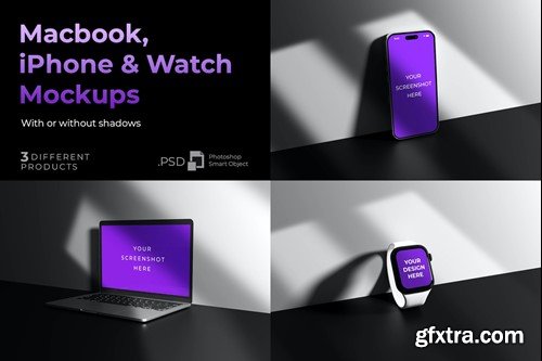 Macbook, iPhone and Watch Mockups SMQZTYQ