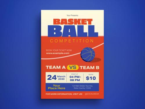 Orange Flat Design Basketball Competition Flyer Layout 593440955