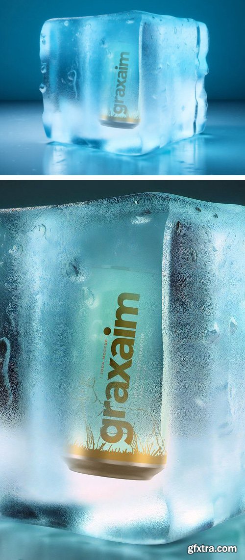 Frozen Soda Can in Ice Block - PSD Mockup Template