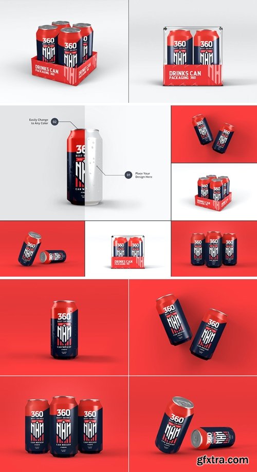 Energy / Soda / Beverage Drink Can Mockups Set FLWK5QM