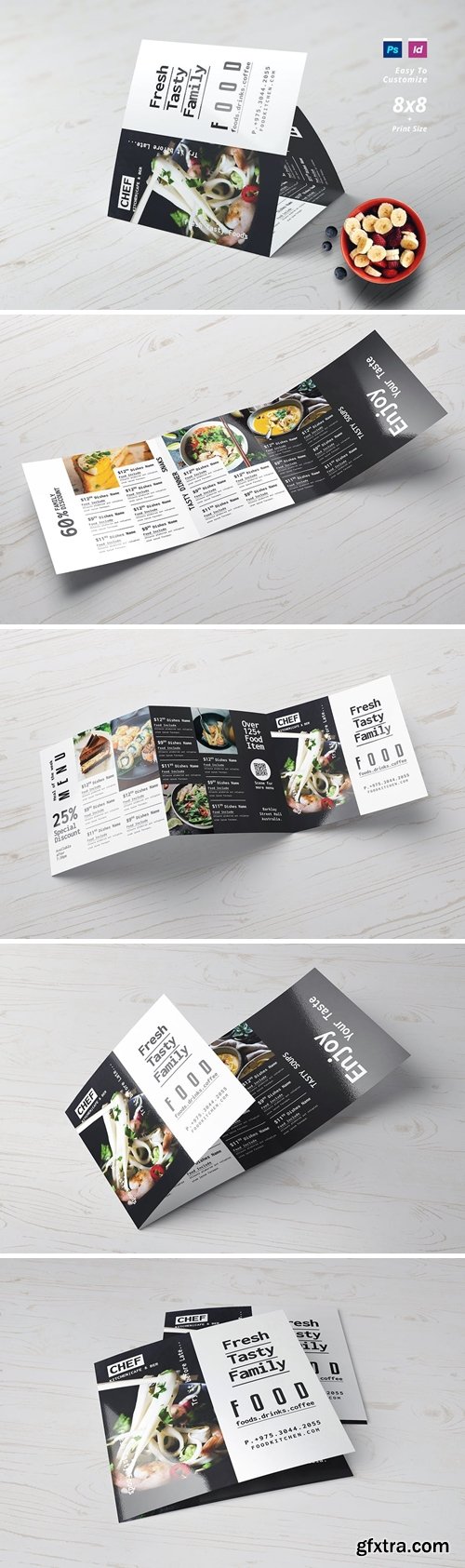 Square Trifold Food Menu GHJUA7R