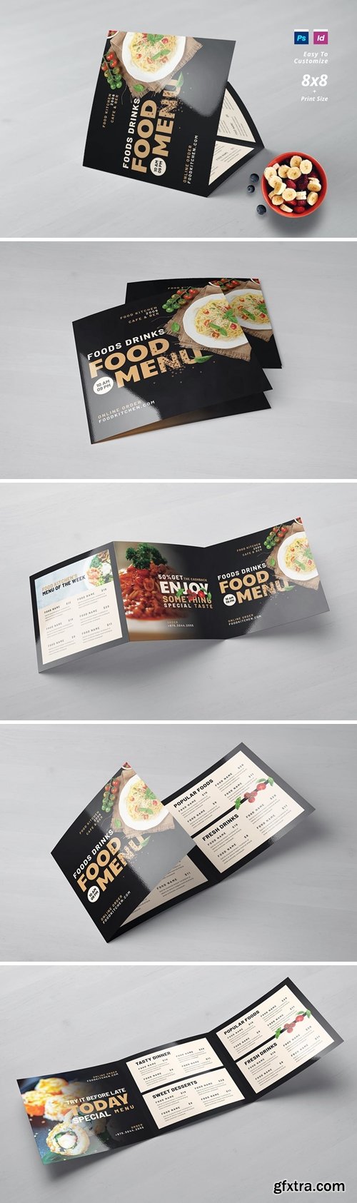 Square Trifold Food Menu XME529L