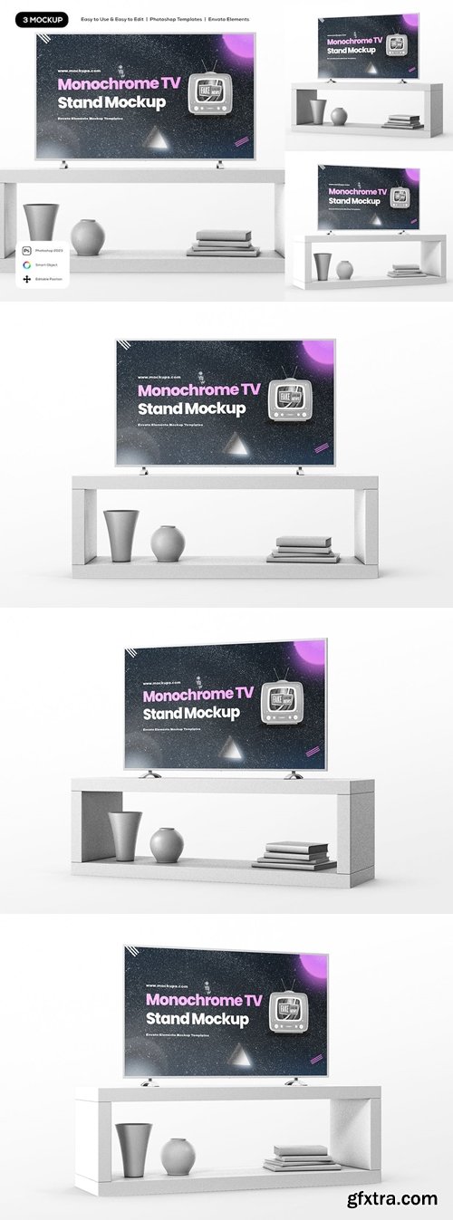 Monochrome Tv Stand Set Mockup NQRV67C