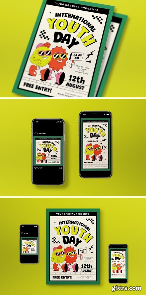 Green Cartoon International Youth Day Flyer Set 5MTPM3K