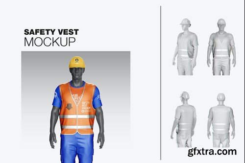 Kit Mannequin with Safety Vest and Helmet Mockup BTJYQKR