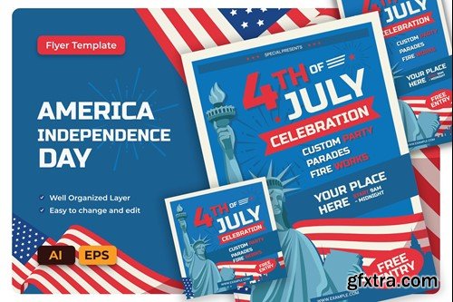 America Independence Day Flyer AI & EPS Template 3NJDC3L