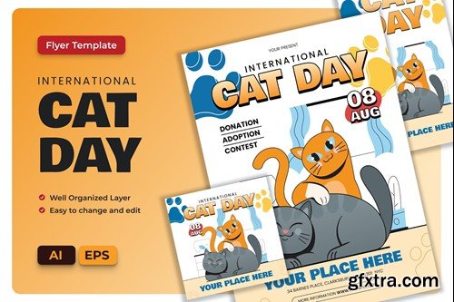 Cat Day Line Flyer AI & EPS Template NAD4ES6