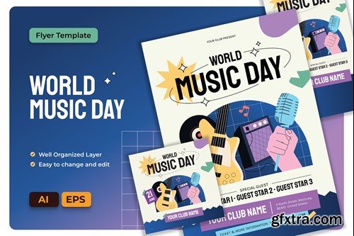 World Music Flyer AI & EPS Template 6UUXMAZ