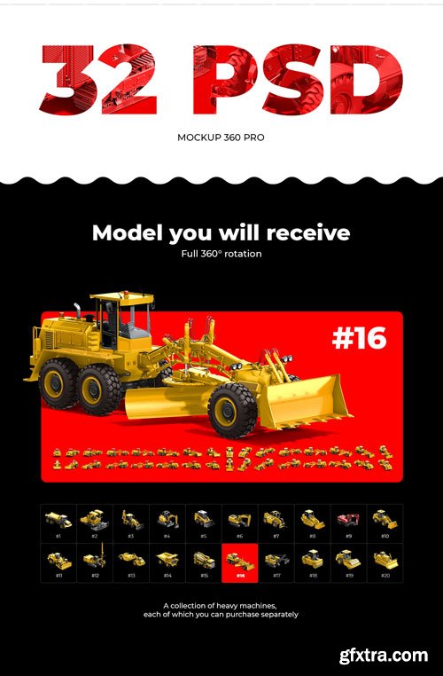 PSD Mockup 3D model Heavy Machines - Motor Grader #16 - 74185