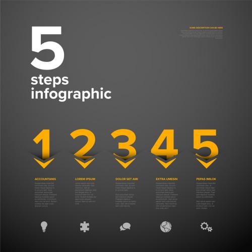 Five yellow horizontal steps progress page template 591789526