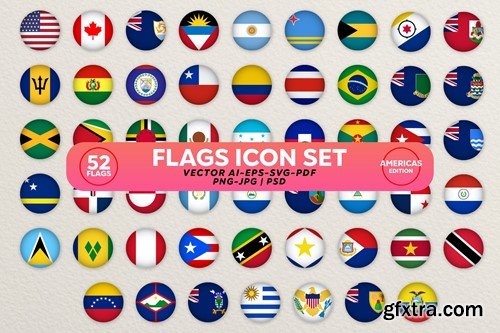 Flags Icon Set. Americas Circled Flags Collection CVMAUV9
