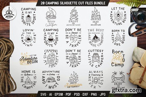 Camping Badges Collection. Travel Line Art Labels VCBA3CT