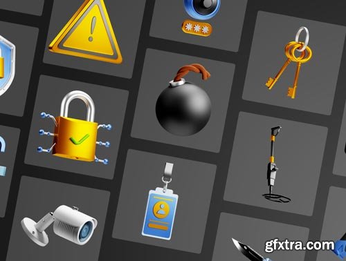 30 3D Protection and Security Icon Set Ui8.net