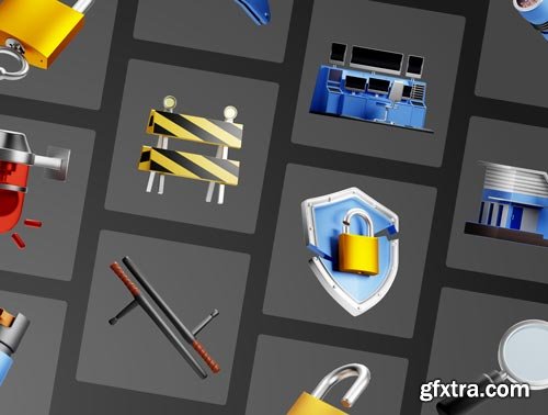 30 3D Protection and Security Icon Set Ui8.net