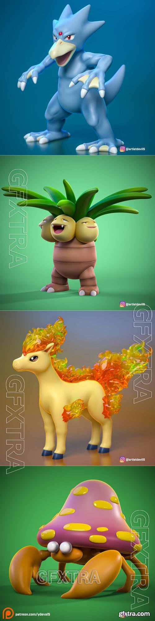 Golduck and Exeggutor and Ponyta and Parasect &ndash; 3D Print Model