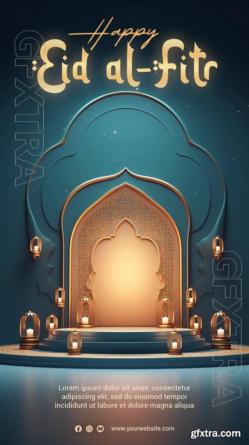 Psd 3d render podium product display happy eid alfitr