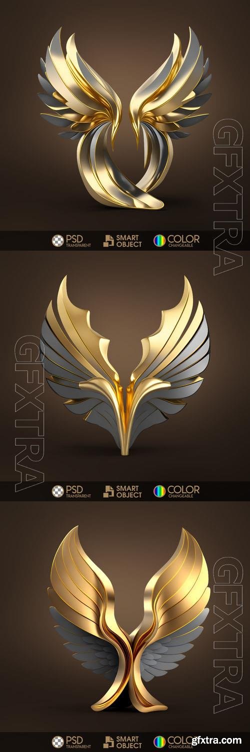 Gold angel wings in psd