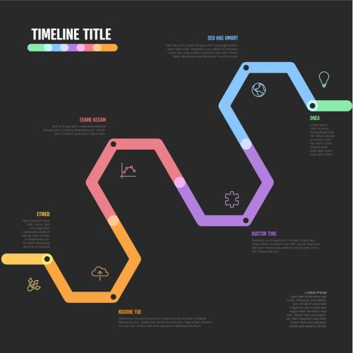 Thick line Infogrpahic diagonal hexagon dark timeline diagram template 574308473