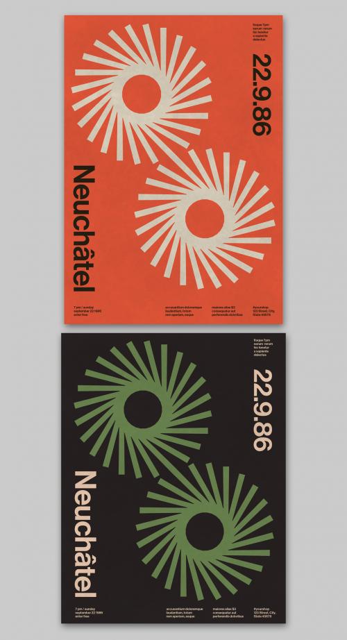 Swiss Design Style Poster Layout with Primitive Shapes Elements 574758766