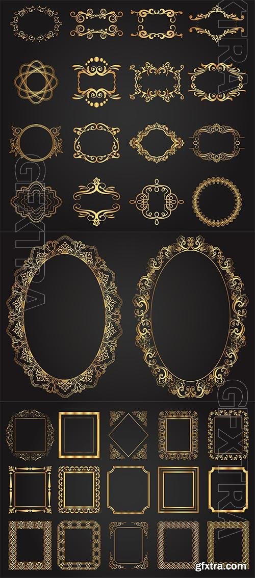 Golden vintage frames set in vector