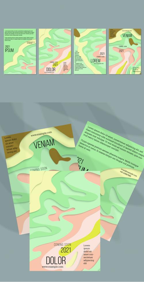 Flyer Layout with Paper Cut Craft Wavy Layered Texture 566375731