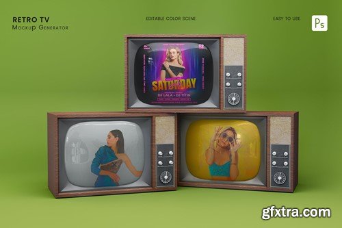 Retro TV Wodden Panel Mockup 73RNJLG