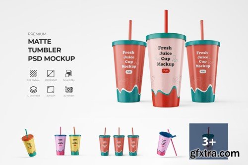 Matte Plastic Tumbler Cup With Straw Mockup 3DEU5FP