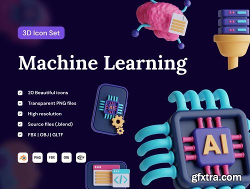 Machine Learning 3D Icon Set Ui8.net