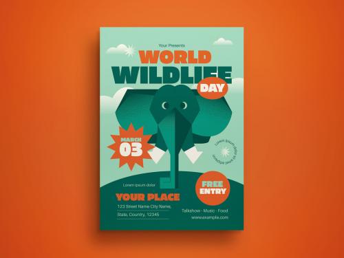 Green Flat Design World Wildlife Day Flyer Layout 566153367