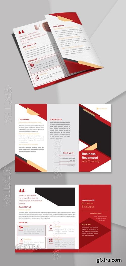 Trifold Brochure Layout with Red Accents 223430250