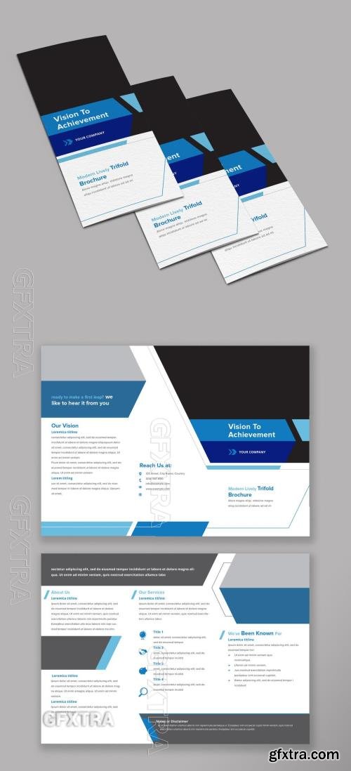 Trifold Brochure Layout with Blue Diagonal Accents 218806893