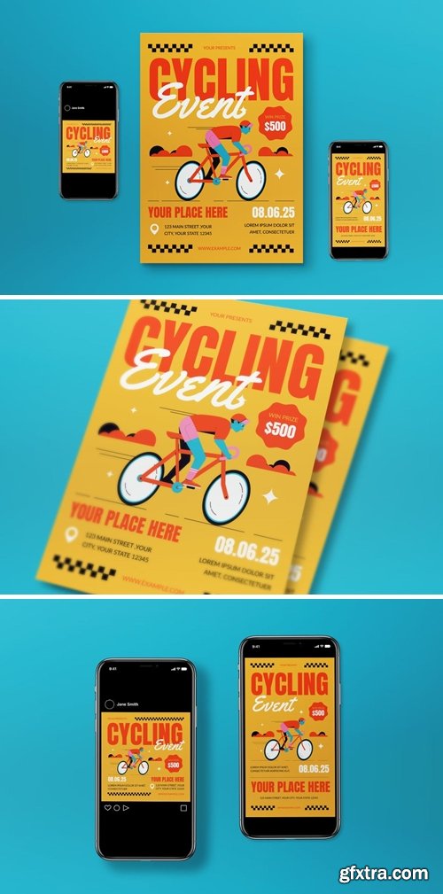 Yellow Hand Drawn Mountain Bike Flyer Set MV4CMUF