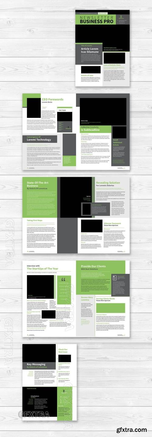 Newsletter Layout with Green Accents 215835652