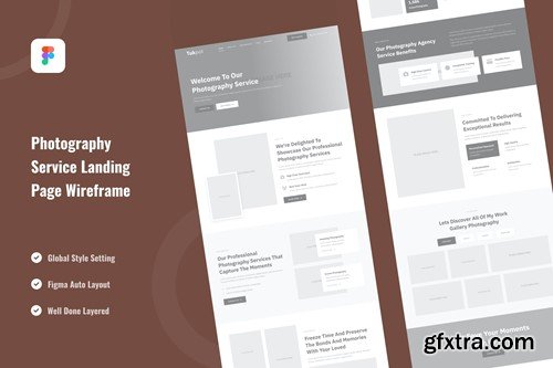 Photography Service Landing Page Website Wireframe EL879QU