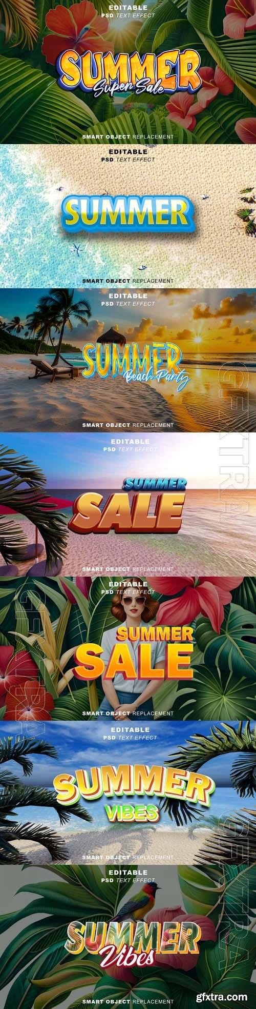 PSD text effect summer with tropical leaf adn brid