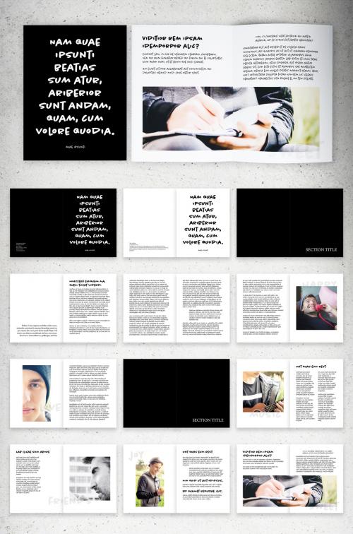 Black and White Brochure Layout with Handwritten Text Elements 310257910