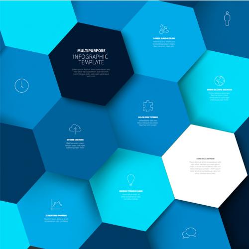 Multipurpose blue ful hexagon mosaic infographic template 588325853