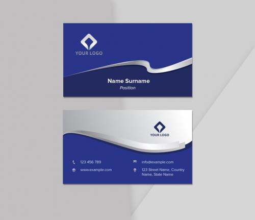 Business Card with Blue and Silver Ribbon Accents 461340676