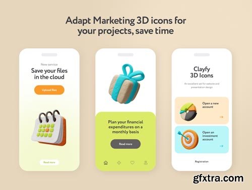 Clayfy Marketing 3D Icons Ui8.net