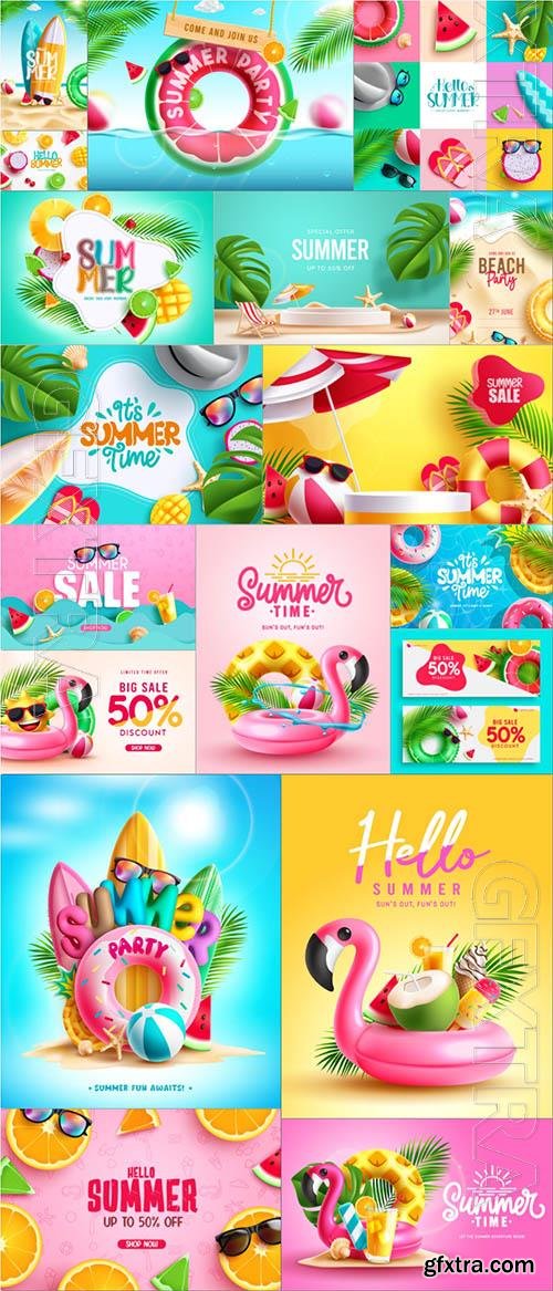 Hello summer vector element set