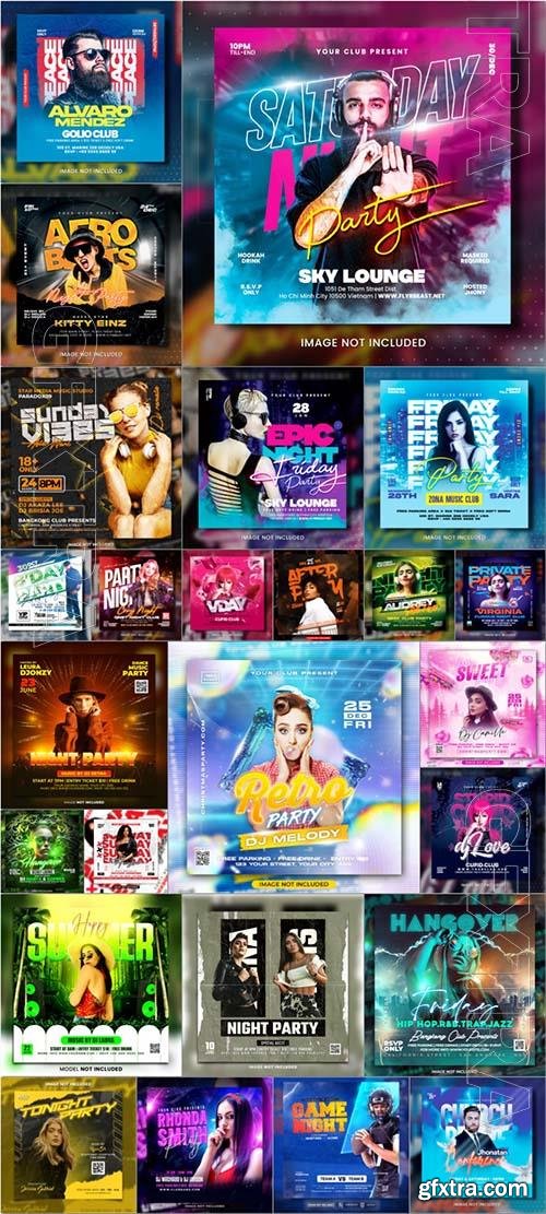 25 Psd Flyer, Night club, Dj club, Music party, Birthday, Valentines day, Xmas, Summer, Retro party