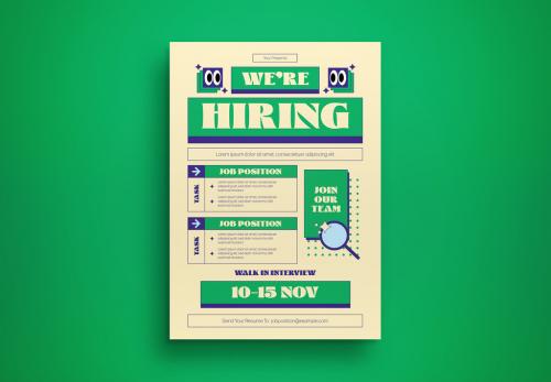 Green Geometric Shapes We're Hiring Flyer Layout 590980879