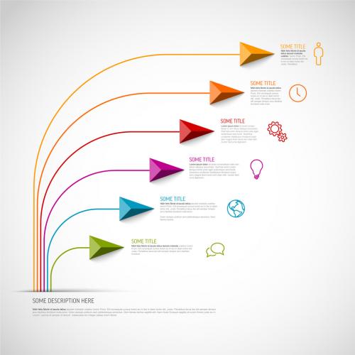 Simple infographic with title and six smaller element option items 591789453