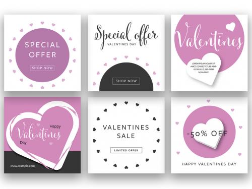Valentine's Day Social Media Post Layout Set with Purple Accents 318639866