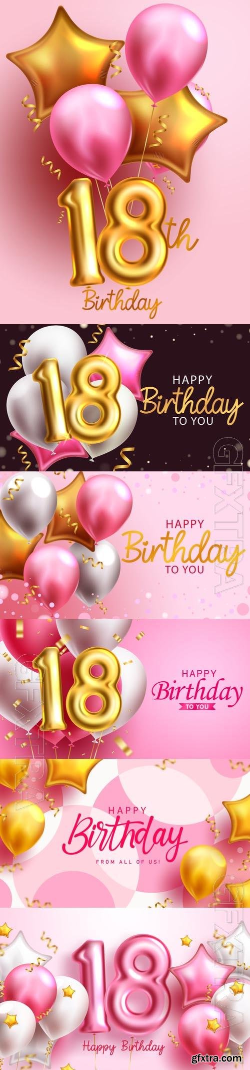 18th birthday balloon vector design, happy birthday text design