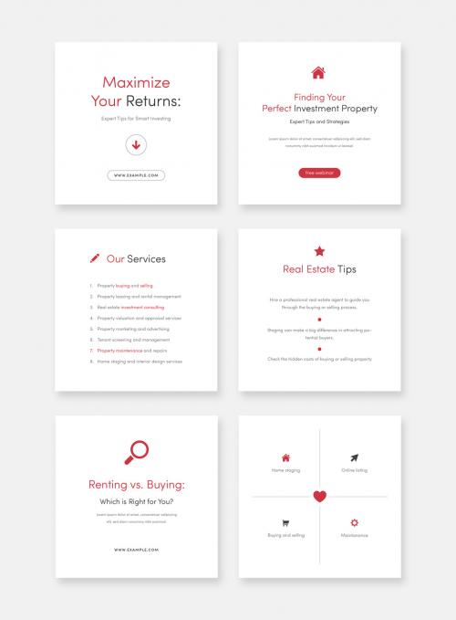 Clean Business Social Media Layouts For Real Estate Agents With Red Accent 583819282