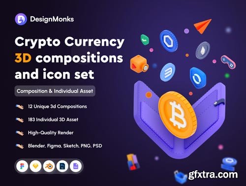 Crypto Currency 3D compositions and icon set Ui8.net