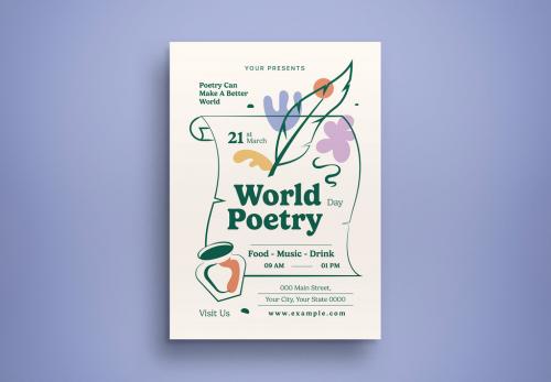 Boho Hand Drawn World Poetry Day Flyer Layout 568716836